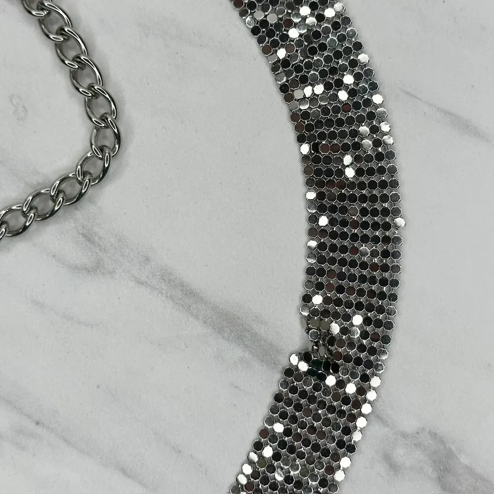 Metal Mesh Silver Tone Chain Belt Large L XL ✨